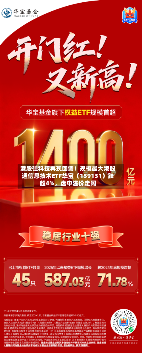 港股硬科技再现回调！规模最大港股通信息技术ETF华宝（159131）跌超4%，盘中溢价走阔-第2张图片