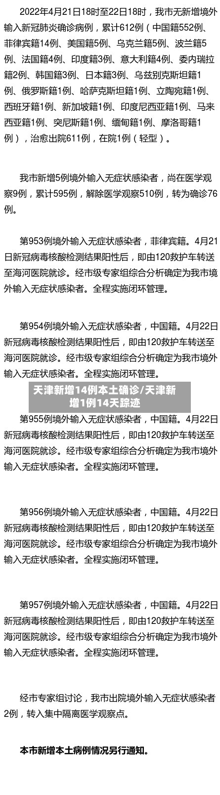 天津新增14例本土确诊/天津新增1例14天踪迹