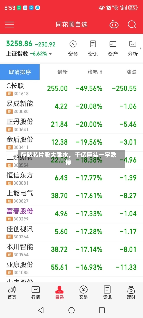 存储芯片股大跳水	，千亿巨头一字跌停-第3张图片