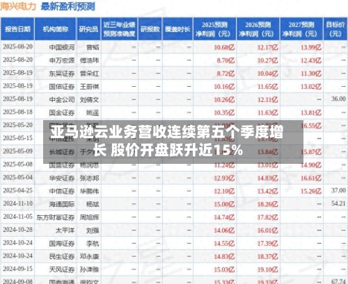 亚马逊云业务营收连续第五个季度增长 股价开盘跃升近15%