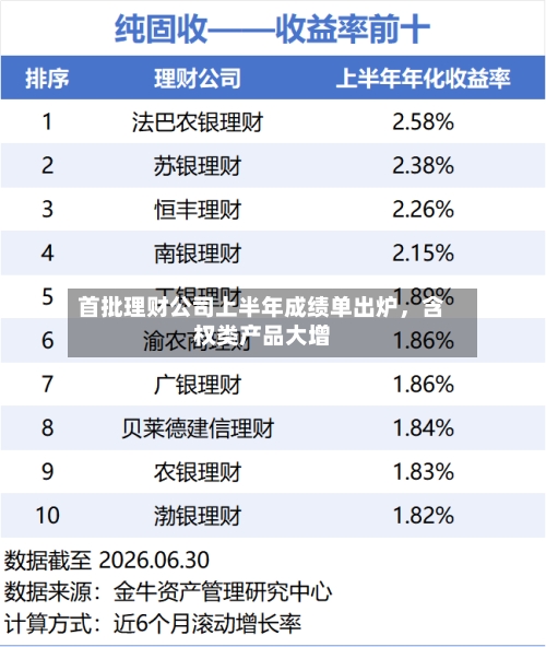 首批理财公司上半年成绩单出炉	，含权类产品大增-第2张图片