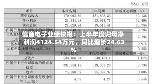 信音电子业绩快报：上半年度归母净利润4124.54万元，同比增长24.63%-第2张图片