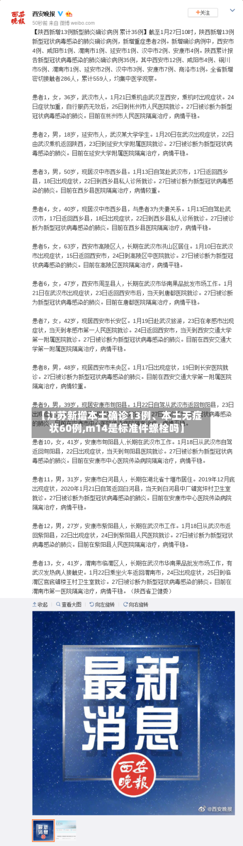 【江苏新增本土确诊13例、本土无症状60例,m14是标准件螺栓吗】-第3张图片