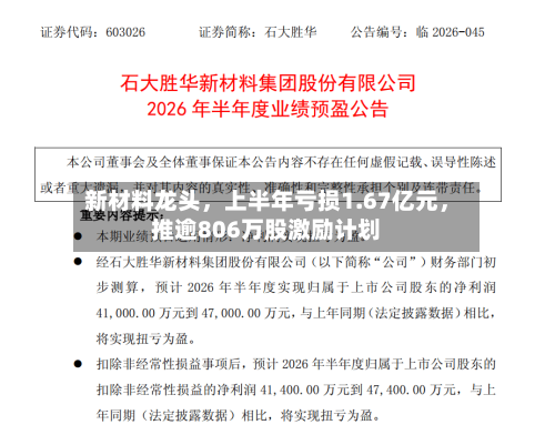 新材料龙头，上半年亏损1.67亿元	，推逾806万股激励计划-第2张图片