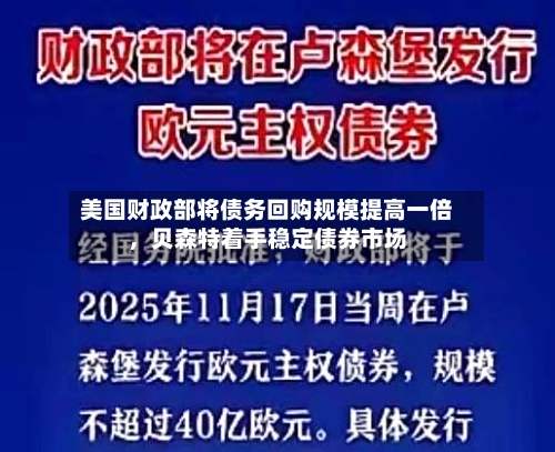 美国财政部将债务回购规模提高一倍，贝森特着手稳定债券市场