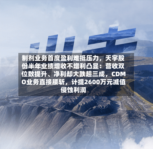 制剂业务首度盈利难抵压力，天宇股份半年业绩增收不增利凸显：营收双位数提升、净利却大跌超三成，CDMO业务直接腰斩，计提2600万元减值侵蚀利润