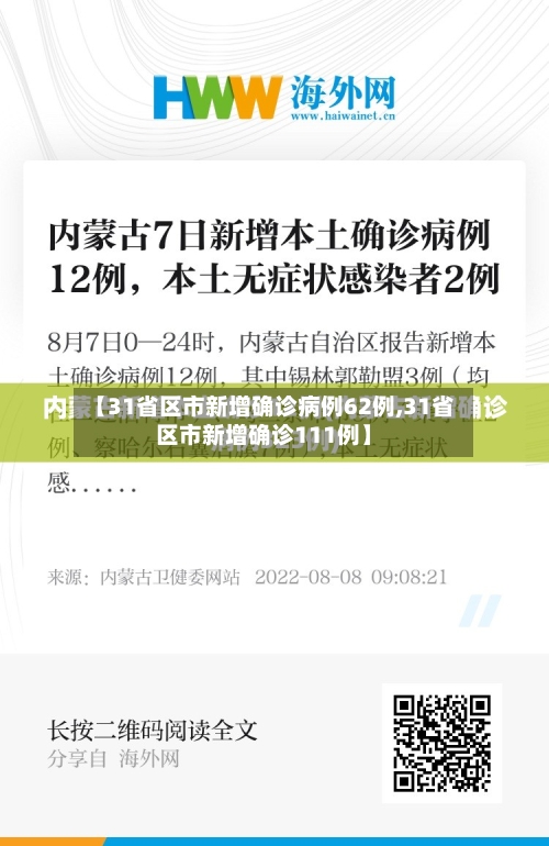 【31省区市新增确诊病例62例,31省区市新增确诊111例】