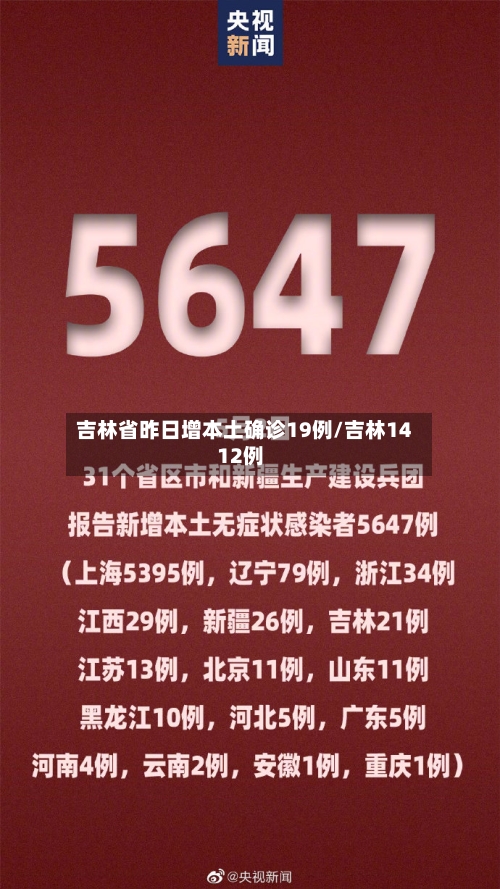 吉林省昨日增本土确诊19例/吉林1412例